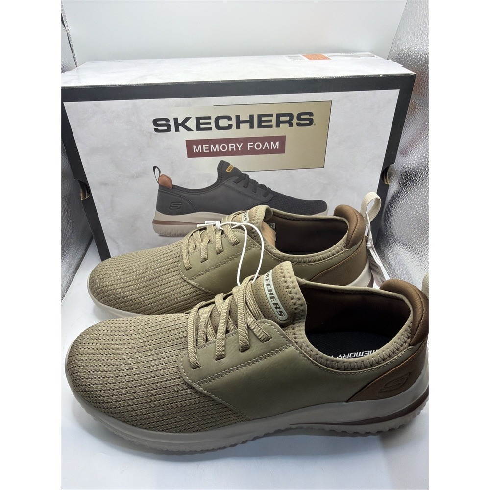 Skechers Delson 3.0 Oxford Slip Casual Sneakers Shoes Taupe Vegan Men's 10.5 NIB
